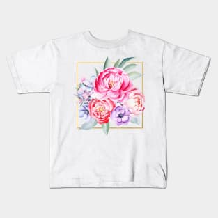 Peony and Hydrangea Wreath Kids T-Shirt